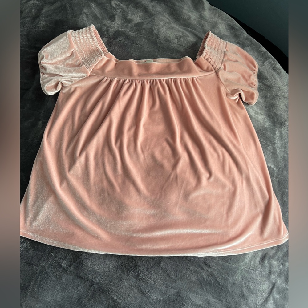 EUC Hinge pink velvet like baby doll top size Medium